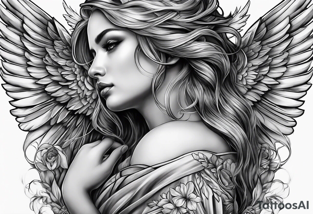 Sad Female angel tattoo idea