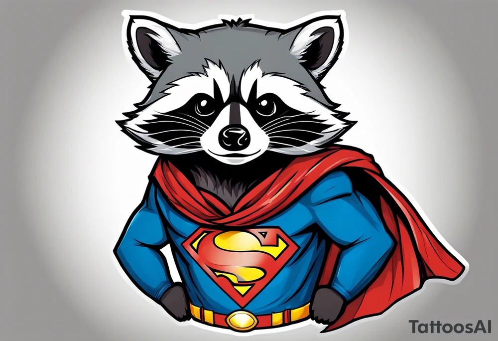 raccoon wearing a Superman hoodie tattoo idea