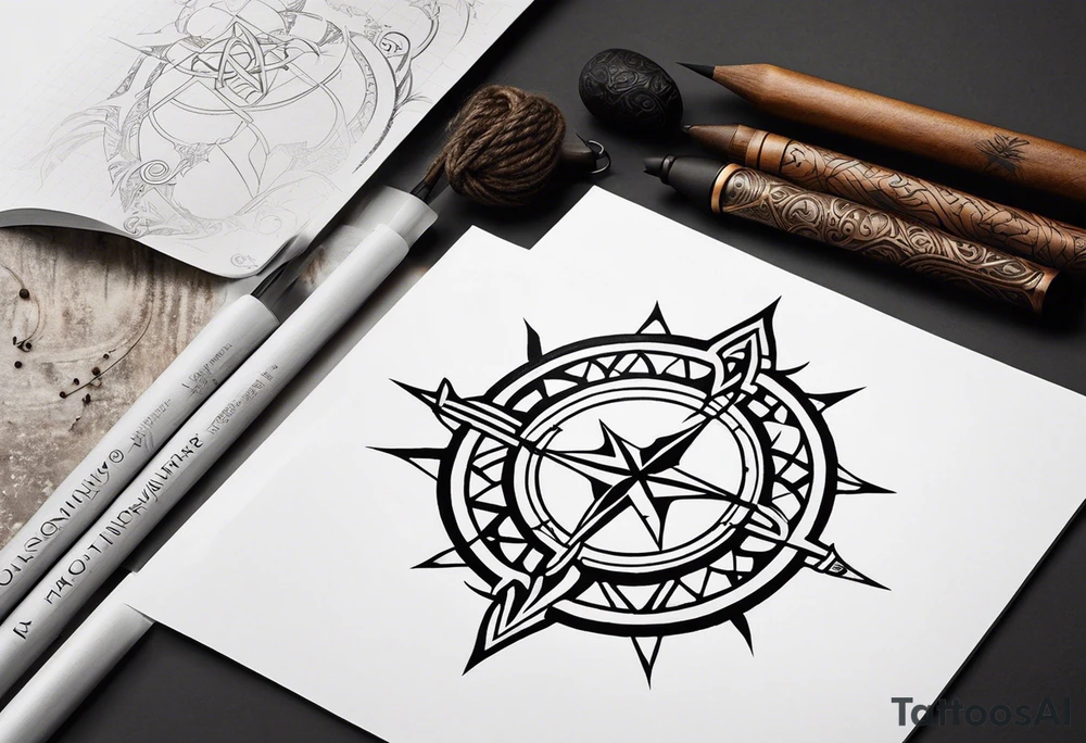 Nordic and viking tribal art and marks with a viking compass but still representing strength, honor and good virtue as well as an emphasis on family, a soul mate partner and pagan virtues tattoo idea