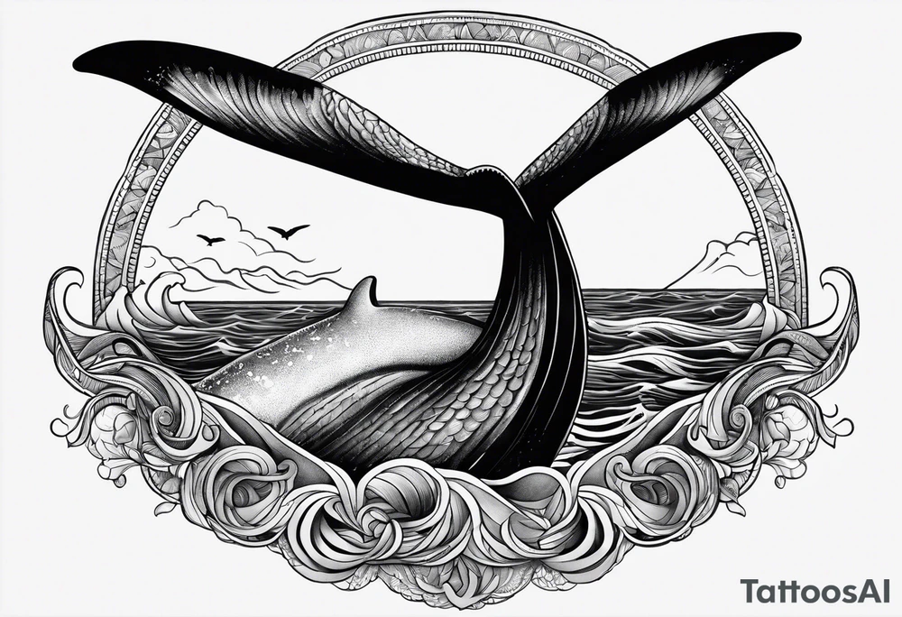 whale's tail sticking out of ocean tattoo idea