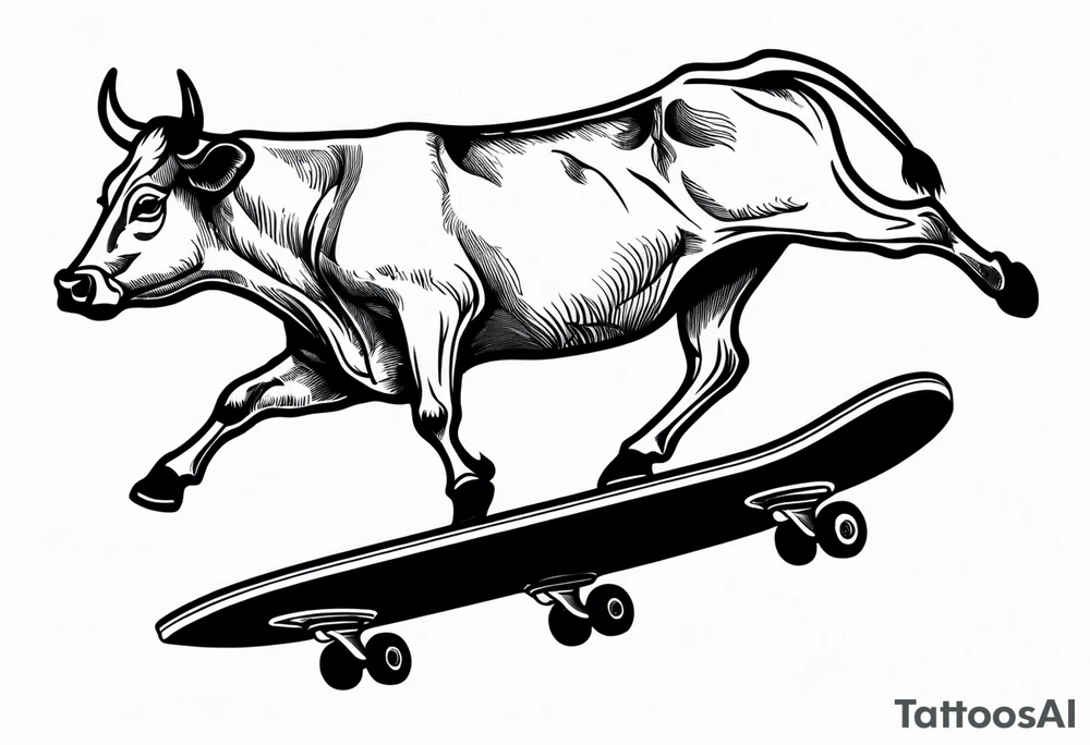 Cow riding skateboard jumping tattoo idea