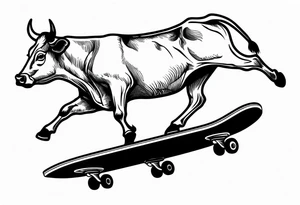Cow riding skateboard jumping tattoo idea