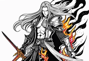 Sephiroth in flames with his sword and armour tattoo idea