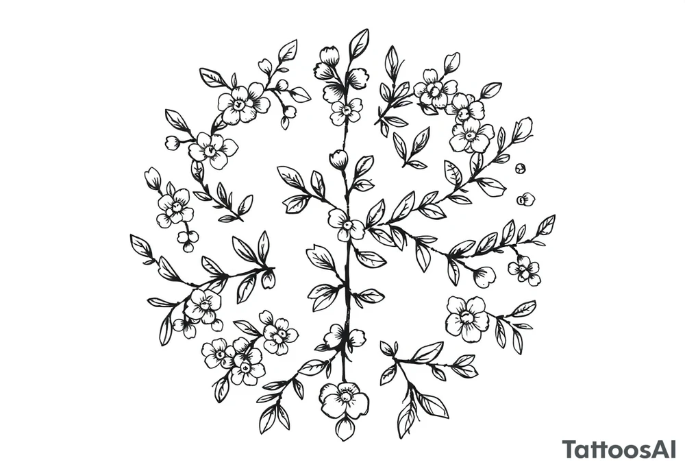 a round floral pattern containing symbols and icons for christmas, winter, mistletoe, oklive branches tattoo idea