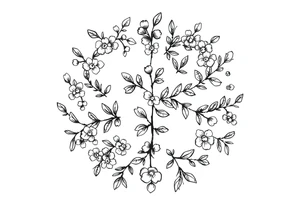 a round floral pattern containing symbols and icons for christmas, winter, mistletoe, oklive branches tattoo idea