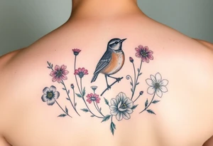 Colorful Irish wildflowers with a wren tattoo idea