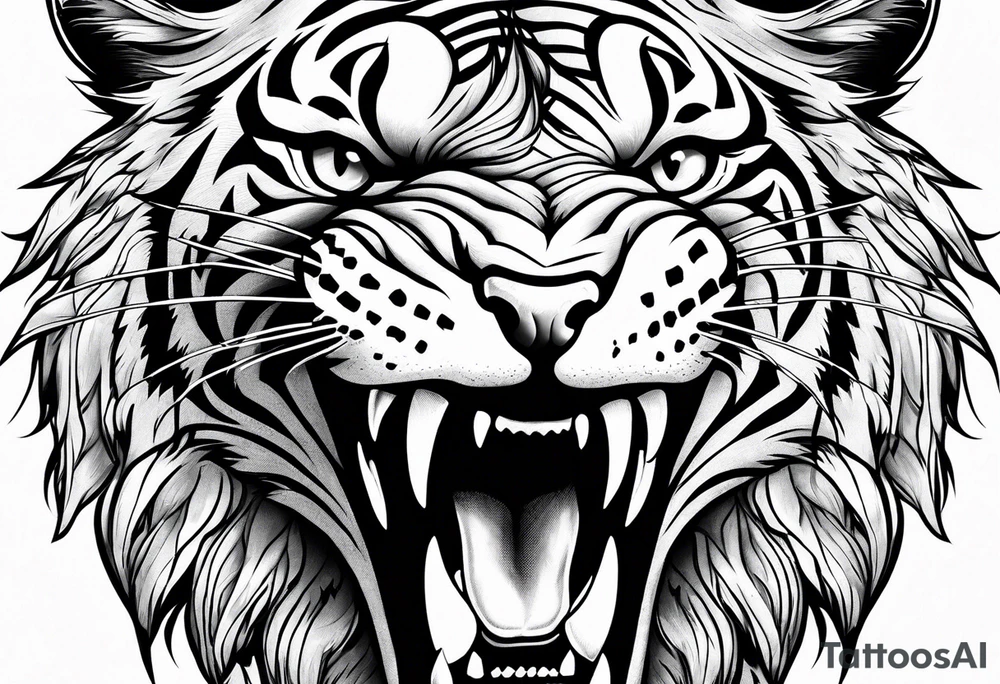 big cat growling, no mane tattoo idea