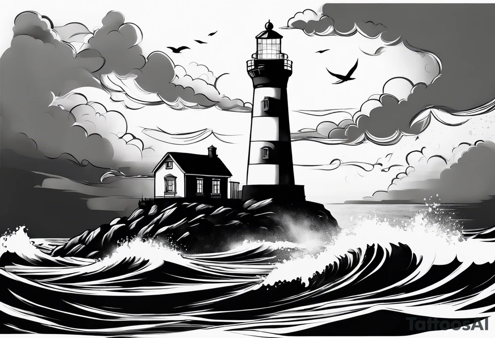 Lighthouse with black clouds tattoo idea