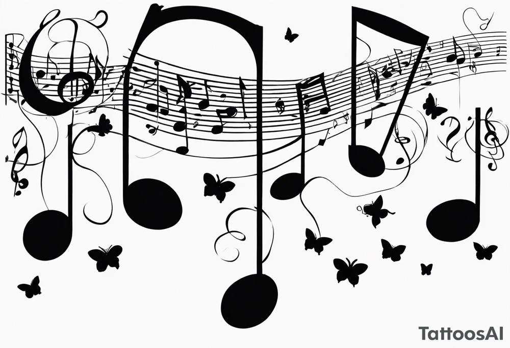 music notes and butterflies with balloons tattoo idea