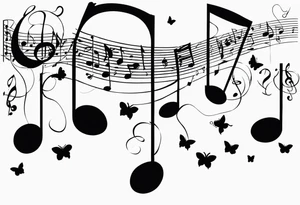 music notes and butterflies with balloons tattoo idea