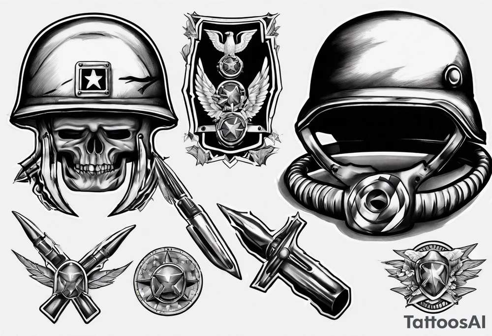army helmet with 3 bullets tattoo idea