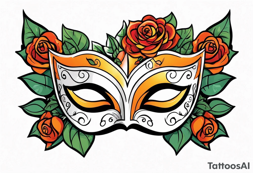 Laughing Male masquerade mask with orange and red roses tattoo idea