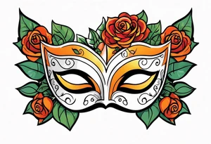 Laughing Male masquerade mask with orange and red roses tattoo idea