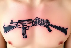 ak 47 black silhouette with floreal details tattoo idea