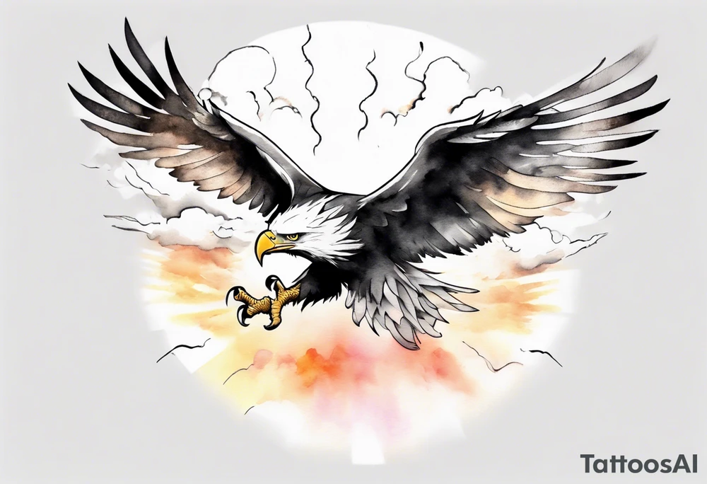 a shoulder tattoo with lots of rays of light in gradient starting from the middle
, clouds and eagles flying free tattoo idea