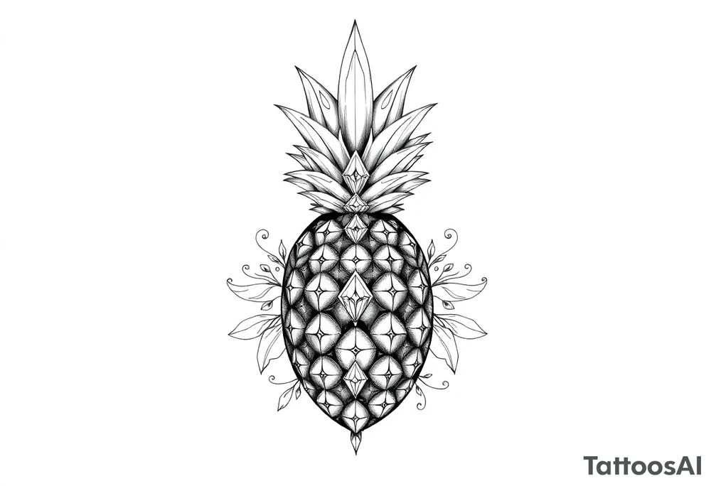 Design around a vagina and anus using a pineapple with diamonds and magestic, crown, vagina, anus, pubic tattoo idea