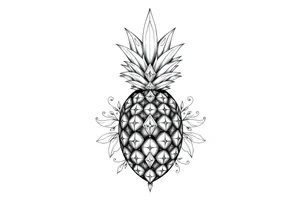 Design around a vagina and anus using a  pineapple with diamonds  and magestic, crown, vagina, anus, pubic tattoo idea
