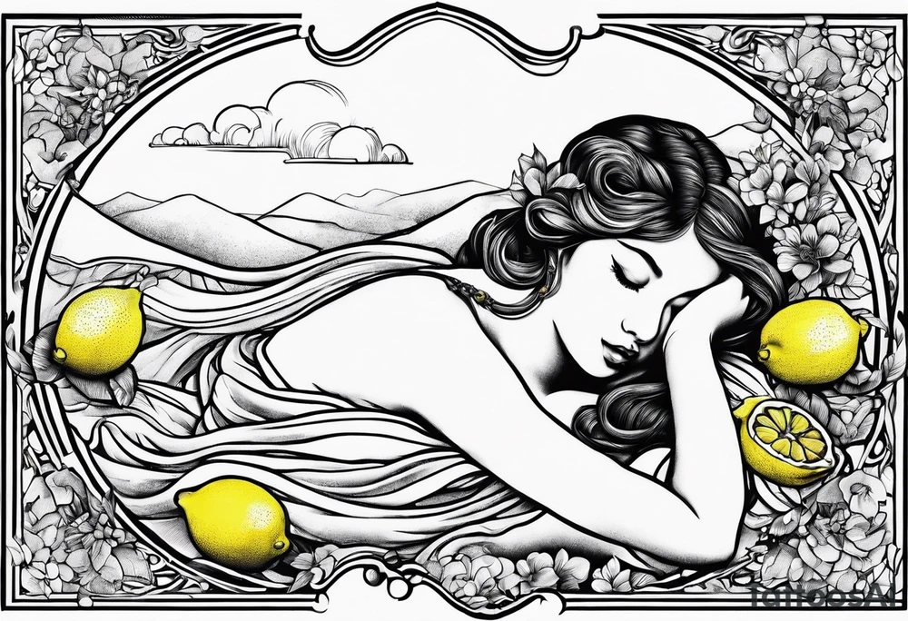 Fairy asleep on half a lemon tattoo idea