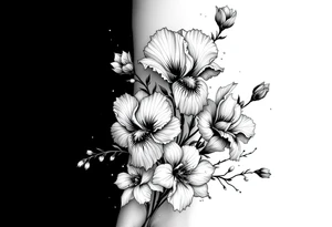 Irises flowers and cherry blossom on a fan forearm tattoo idea