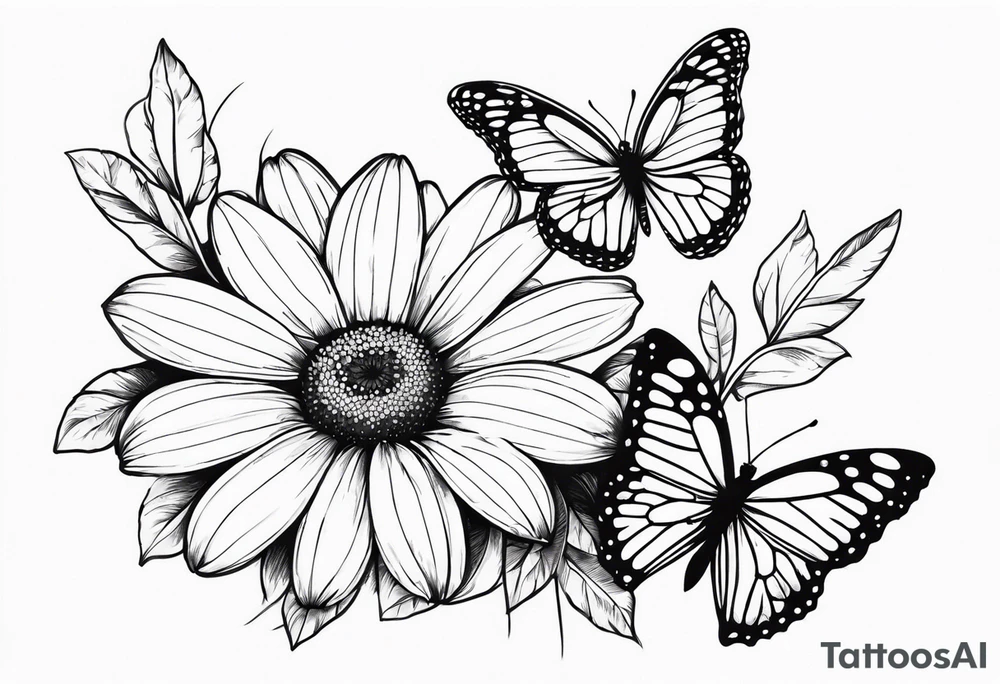 Daisy flower  and butterfly tattoo idea