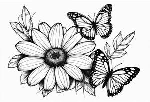 Daisy flower  and butterfly tattoo idea