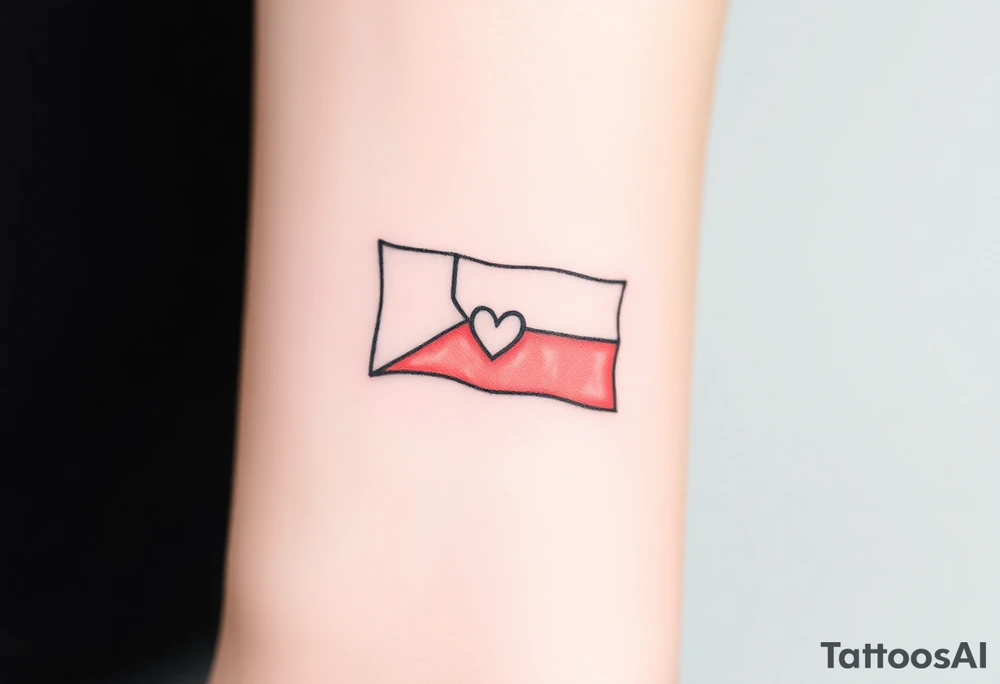 A minimalist Czech flag outline, with delicate shading and a small heart incorporated into the design. tattoo idea