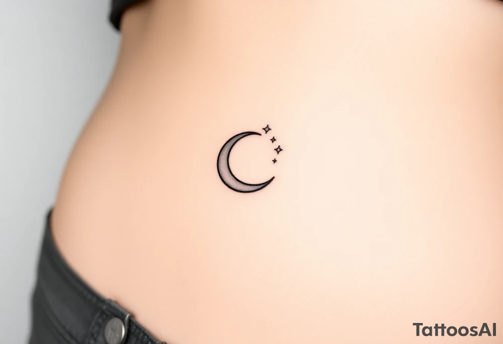 Very small crescent moon with stars. Shade the crescent moon. Make it more small tattoo idea