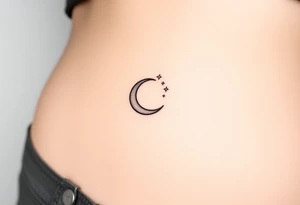 Very small crescent moon with stars. Shade the crescent moon. Make it more small tattoo idea