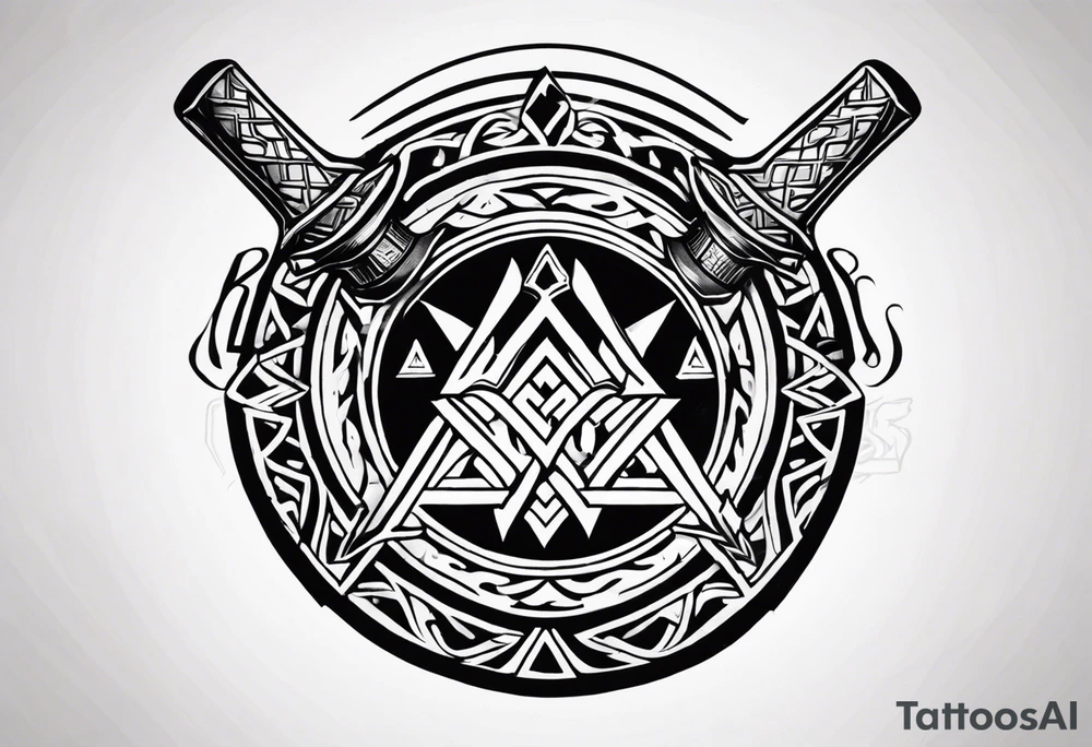 Valhalla  round shield axe
Valknut sword tattoo idea