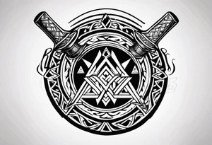Valhalla  round shield axe
Valknut sword tattoo idea