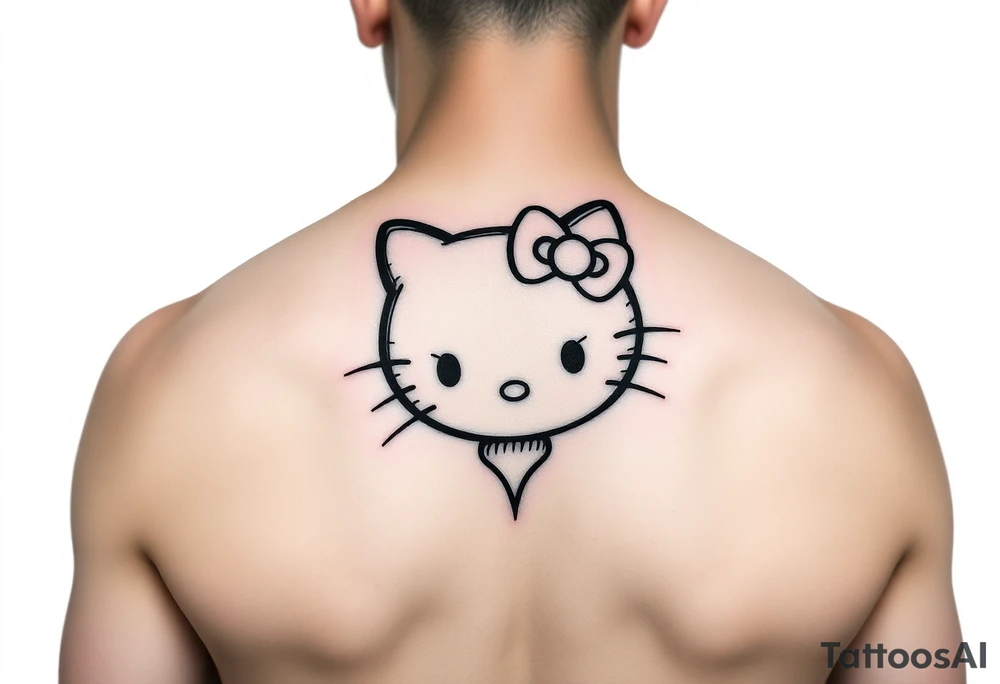 white background, cyber sigilism art / neo primal inspired hello kitty tattoo idea