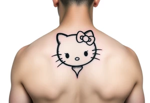 white background, cyber sigilism art / neo primal inspired hello kitty tattoo idea