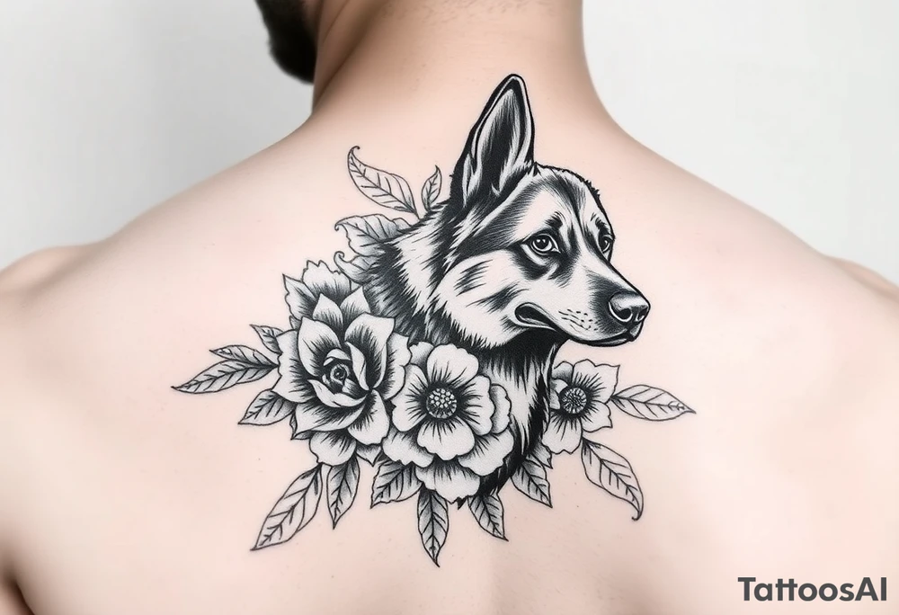 feminine floral german shepherd tattoo tattoo idea