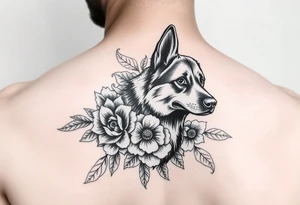 feminine floral german shepherd tattoo tattoo idea