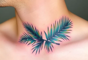 realistic large movement woven palm leaves tattoo idea
