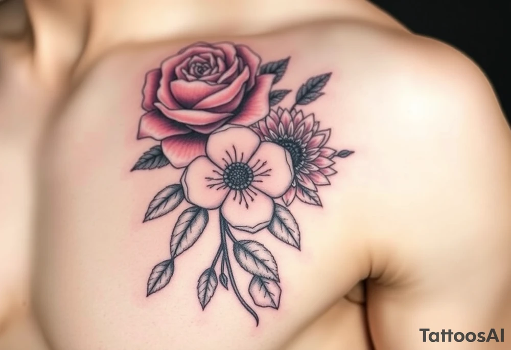 Rose and Chrysanthemum bouquet tattoo tattoo idea