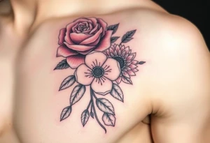 Rose and Chrysanthemum bouquet tattoo tattoo idea