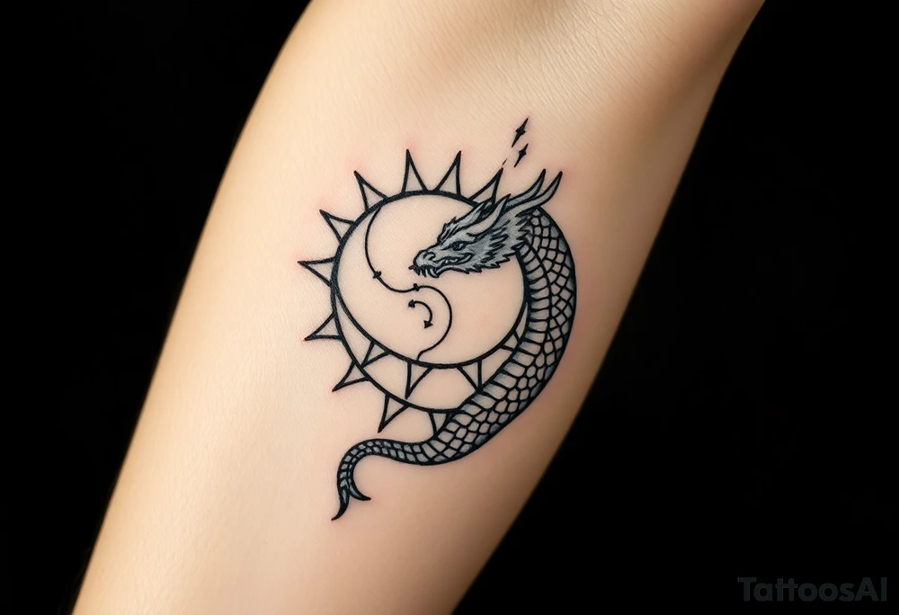 sun and dragonmoon in constellation with dragon pattern tattoo idea