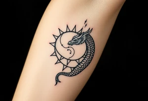 sun and dragonmoon in constellation with dragon pattern tattoo idea