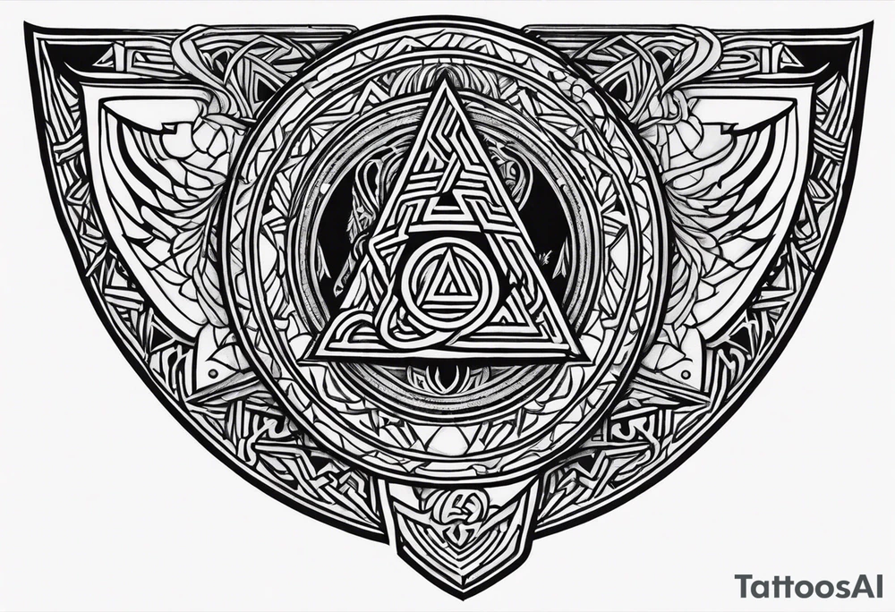 Valhalla sword shield axe Valknut tattoo idea
