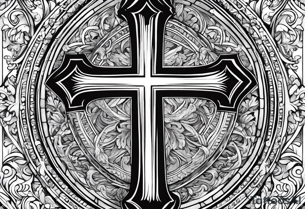 catholic cross in the back with prayer hands in the front with a white dove on the side tattoo idea
