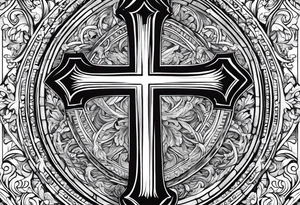 catholic cross in the back with prayer hands in the front with a white dove on the side tattoo idea