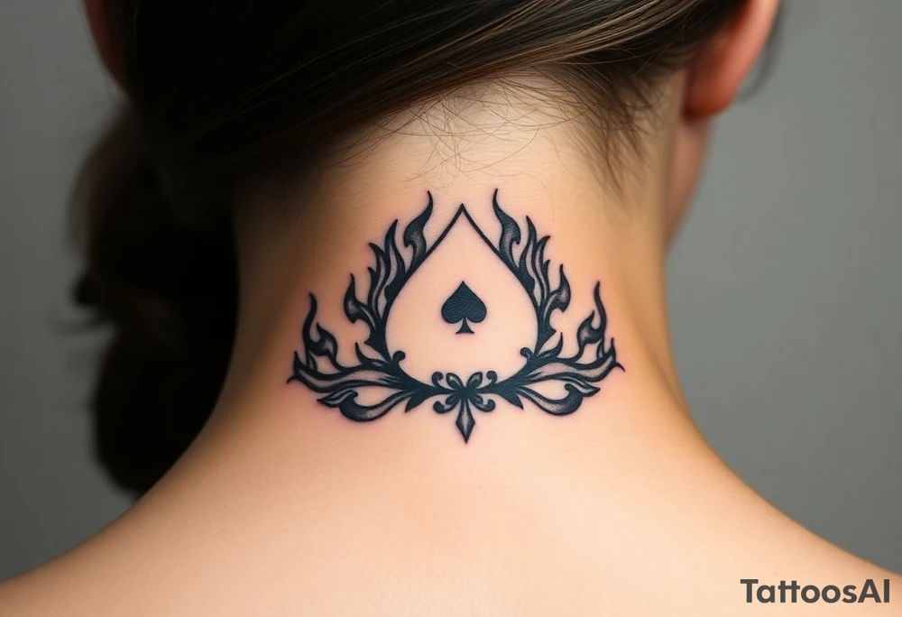 Q of spades surrounded by flames tattoo idea