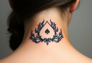 Q of spades surrounded by flames tattoo idea
