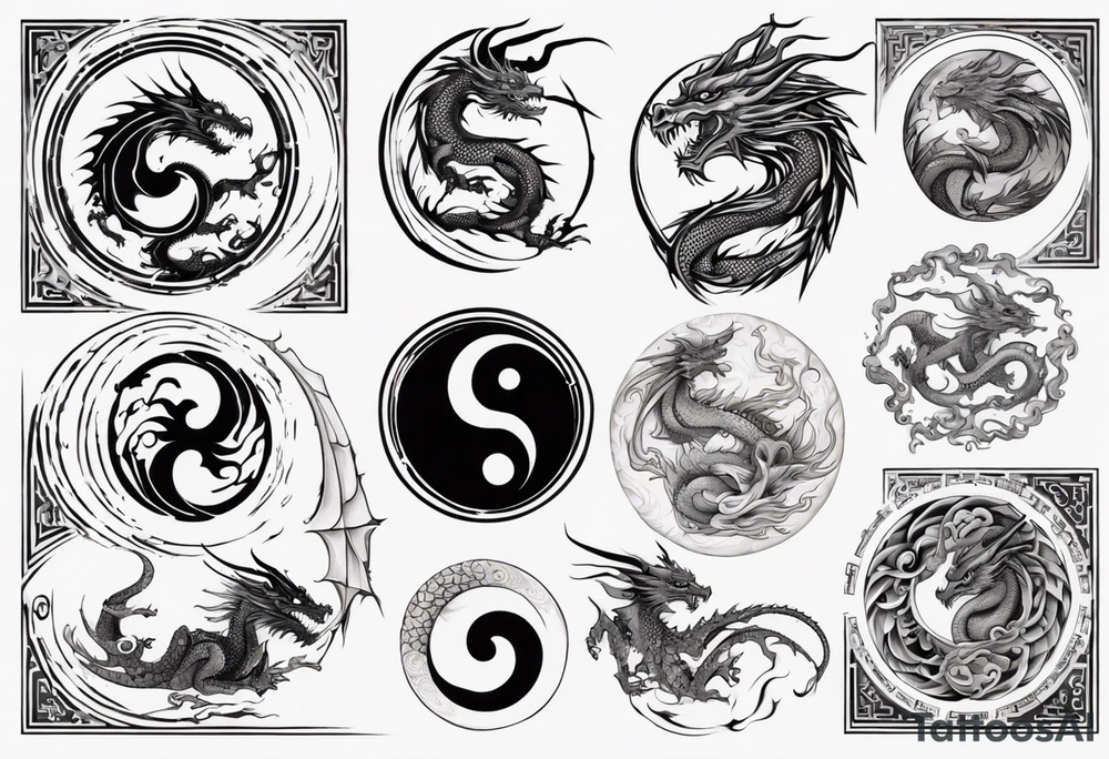 asymmetrical yin yang dragon tattoo idea
