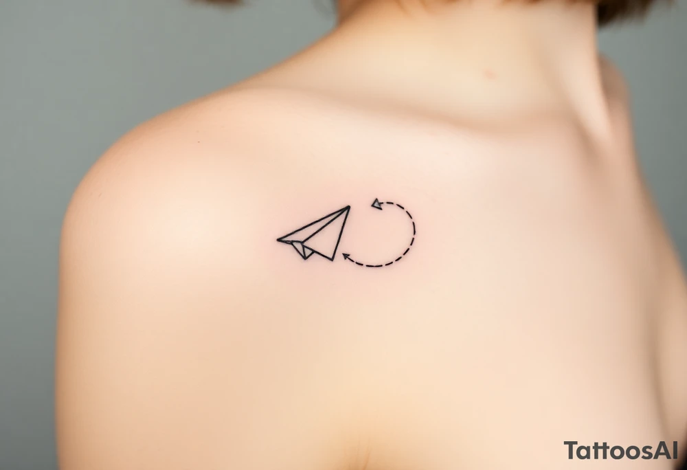 play, pause, stop, rewind with a paper plane in a line tattoo tattoo idea