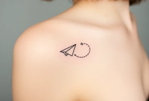 play, pause, stop, rewind with a paper plane in a line tattoo tattoo idea