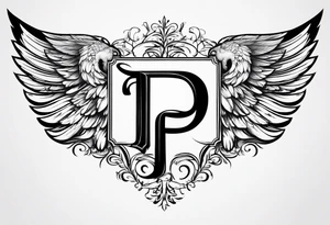 Letter P with angle wings , small size for hip tattoo idea