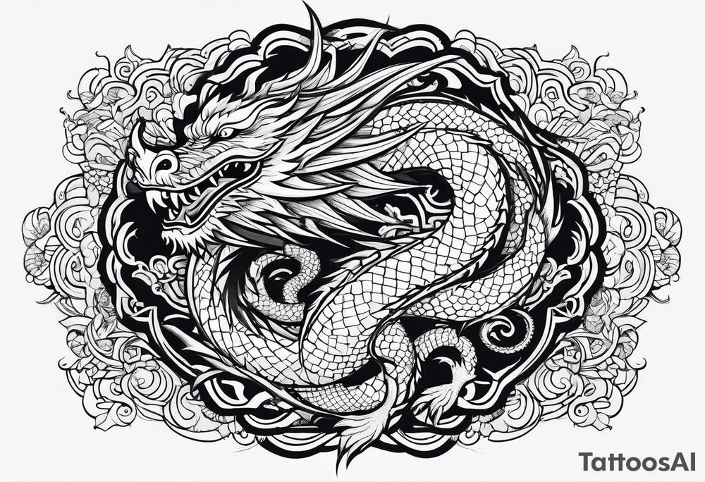 vietnamese patterns, black and white, full back, include a dragon tattoo idea
