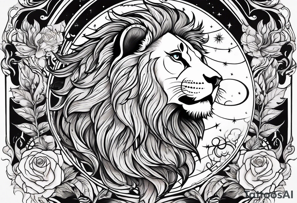 Lion phoenix rose moon tattoo idea